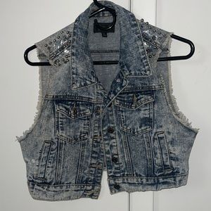Studded denim cropped vest